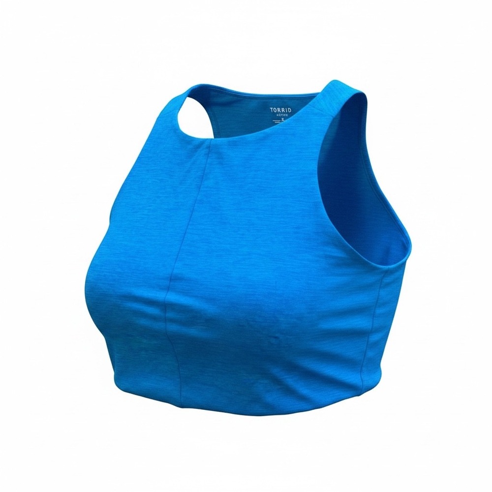 Torrid Active Blue Heathered High Neck Racerback Crop Top Plus Size 0 L XL